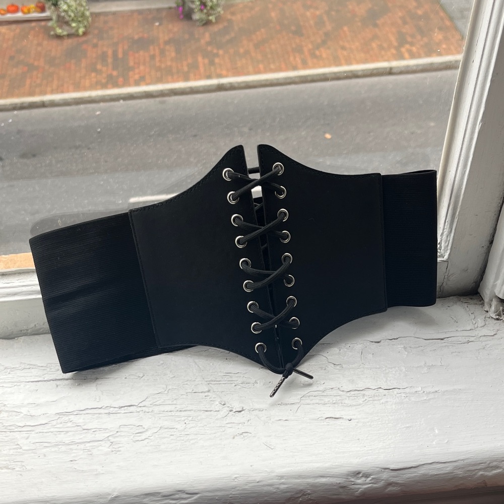 Black Lace-Up Corset Belt